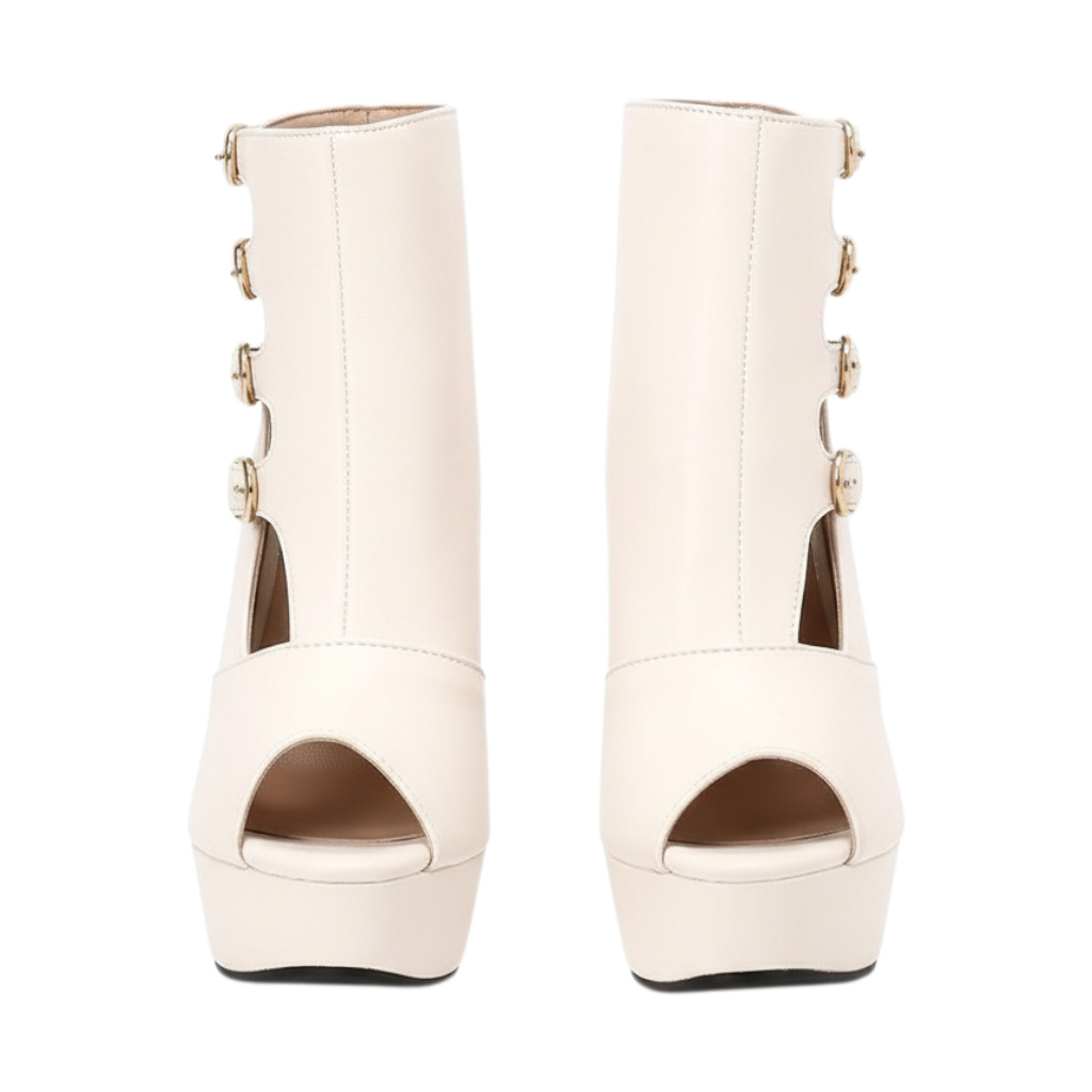JASE Heart Radiant Gladiator peep-toe platform ankle boots in cream with side buckle details