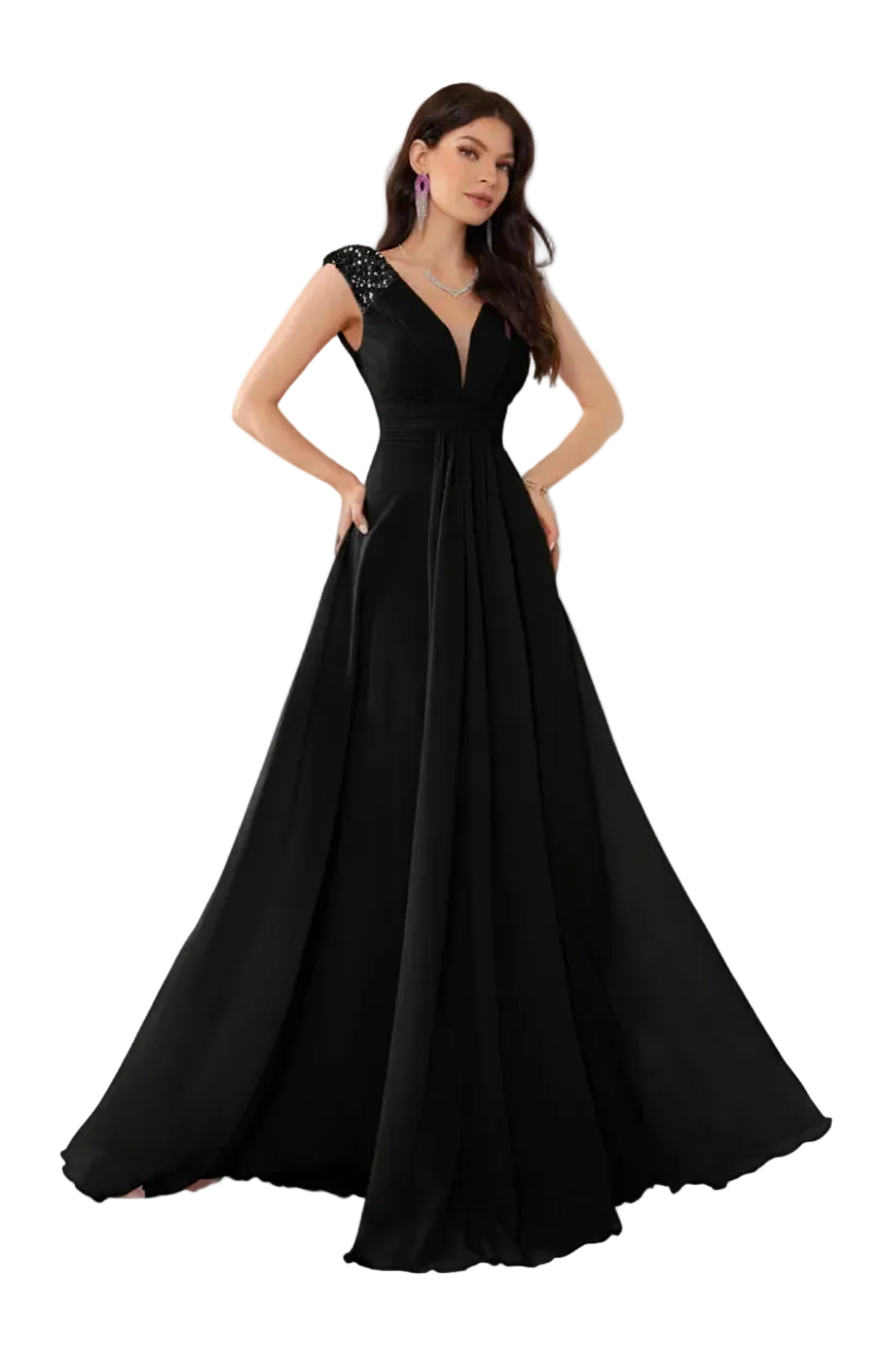 Black evening gown on a white background