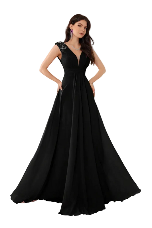 Black evening gown on a white background