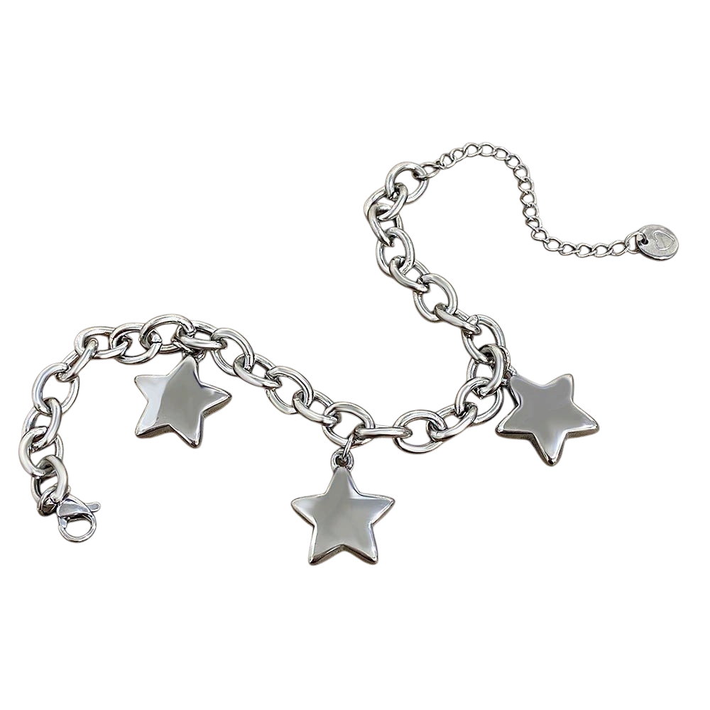 JASE HEART GLOBAL silver chain bracelet featuring three polished star charms on a neutral display surface
