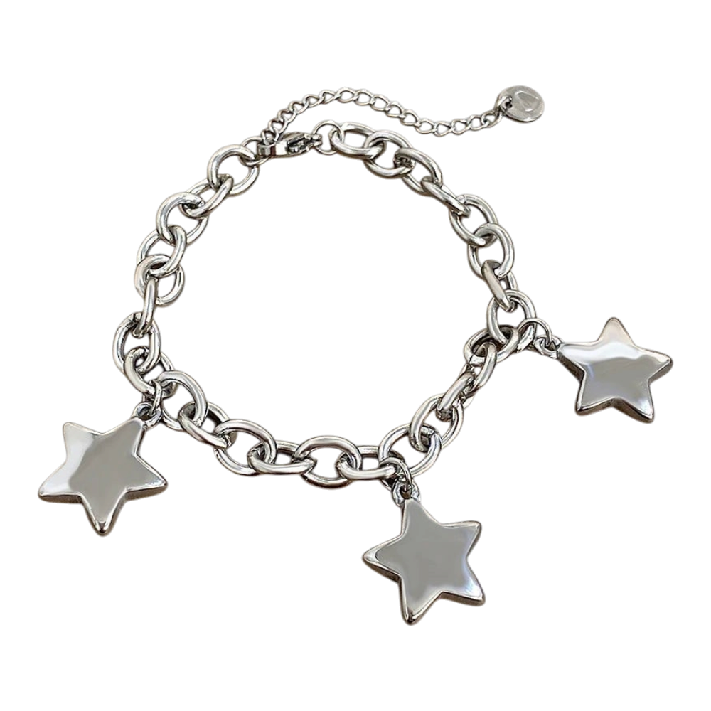 JASE HEART GLOBAL silver chain bracelet featuring three polished star charms on a neutral display surface